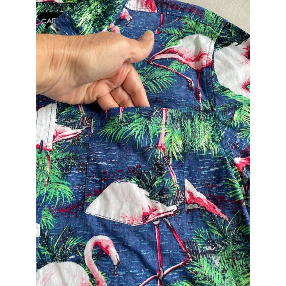 Carbon Flamingo Tropical Graphic Button-Up Shirt Large Short Sleeves Cotton - Picture 7 of 8